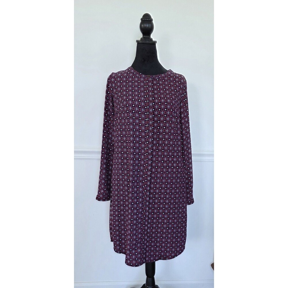 Merona XS Geometric Print Shift Dress Long Sleeve Navy Pink Pockets